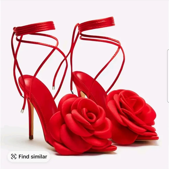 Elegant Red Floral Women's Heels - Picture 1 of 5